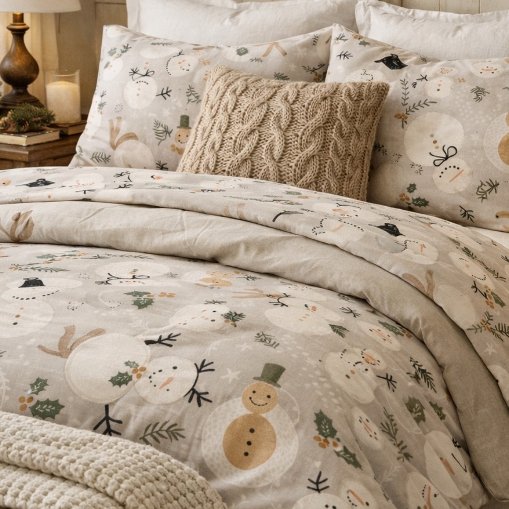 Pottery Barn Kids Organic Flannel Snowman Christmas sheet set Full NWOT